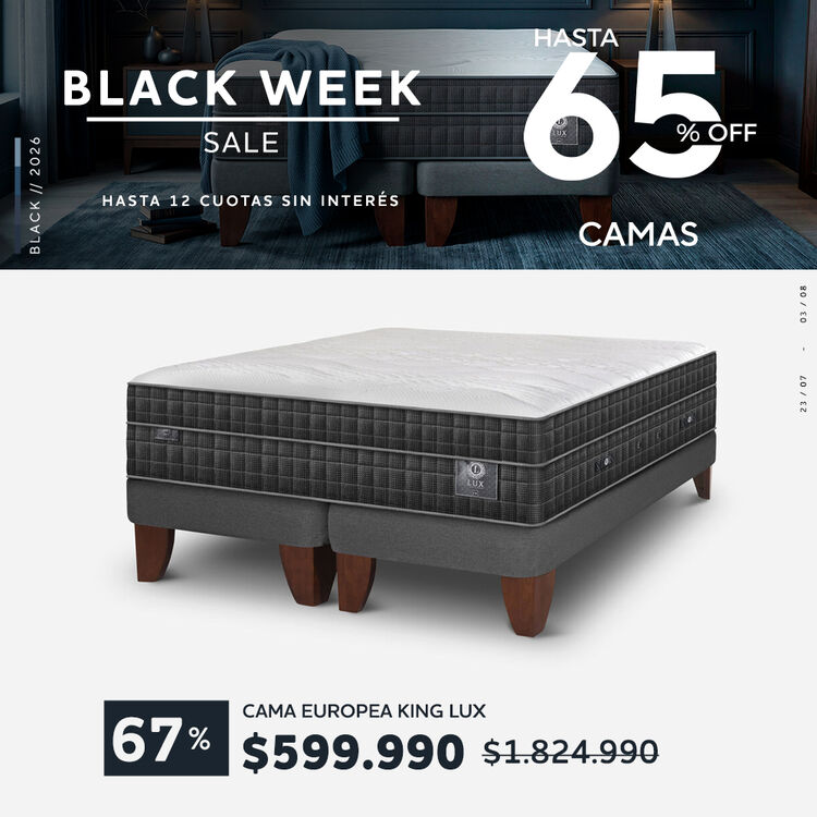Conoce nuestra selecci&oacute;n de camas y colchones Premium con hasta 65% de descuento.