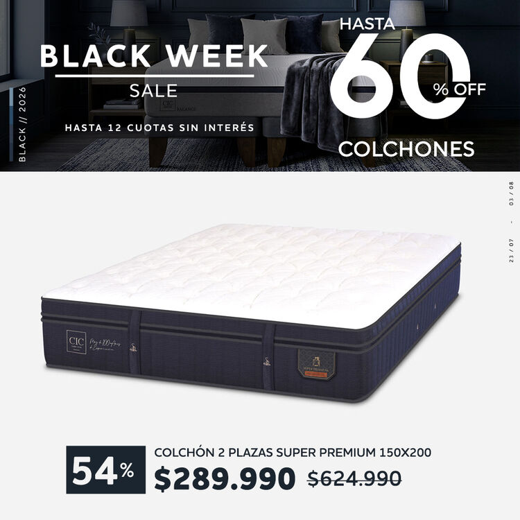 Ofertas de hasta 65% en camas y colchones en cic.cl