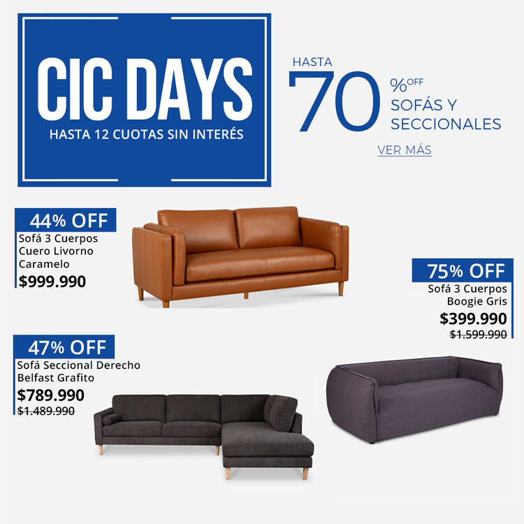 Hasta 70% de dcto en Sofás y Seccionales en CIC DAYS