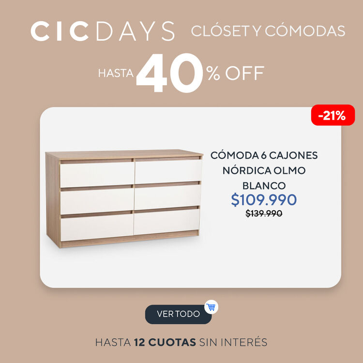 CÓMODAS Y CLÓSET CON HASTA 40% DE DESCUENTO EN CIC DAYS DE CIC.CL