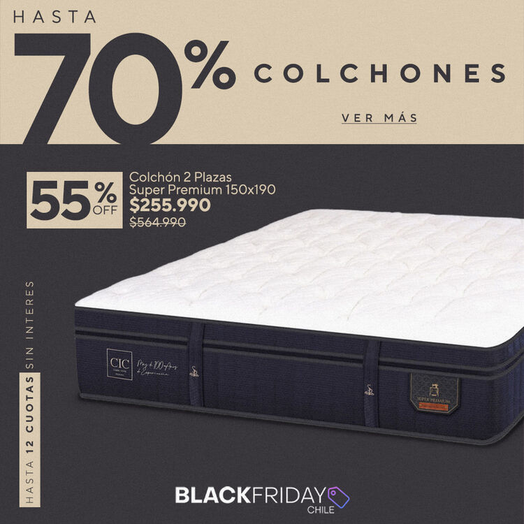 Ofertas de hasta 65% en camas y colchones en cic.cl