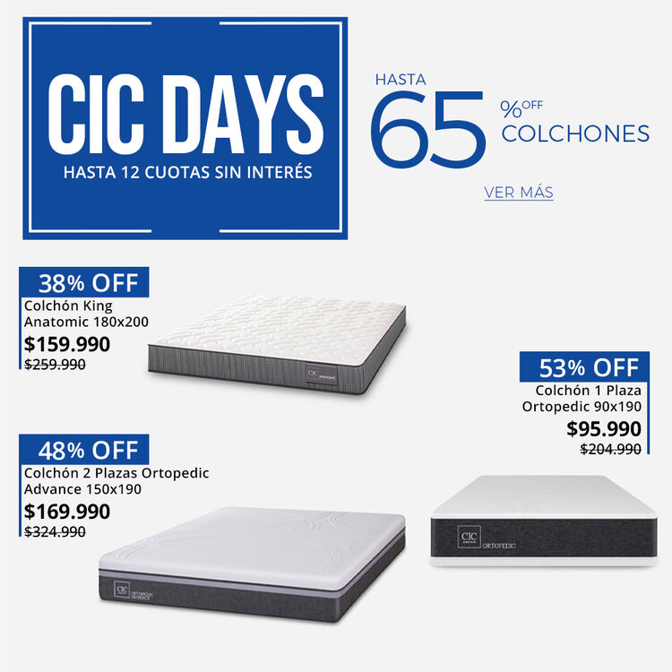 COLCHONES CON HASTA 60% DE DESCUENTO EN CIC DAYS DE CIC.CL