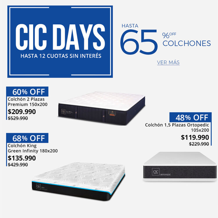 COLCHONES CON HASTA 60% DE DESCUENTO EN CIC DAYS DE CIC.CL