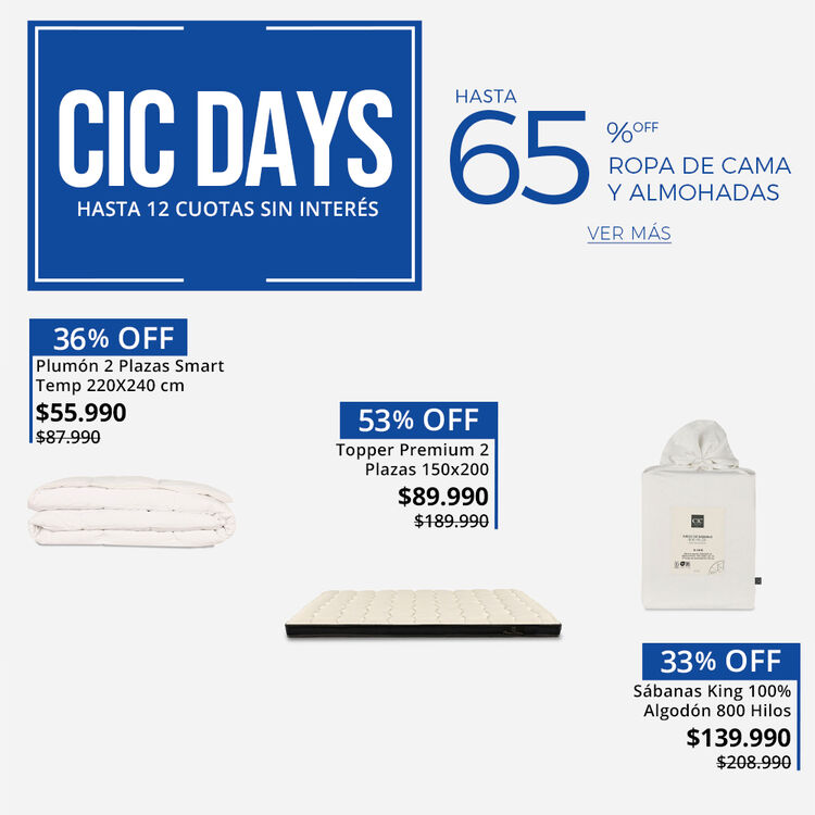 Ropa de cama y Almohadas con hasta 55% de dcto. en CIC DAYS