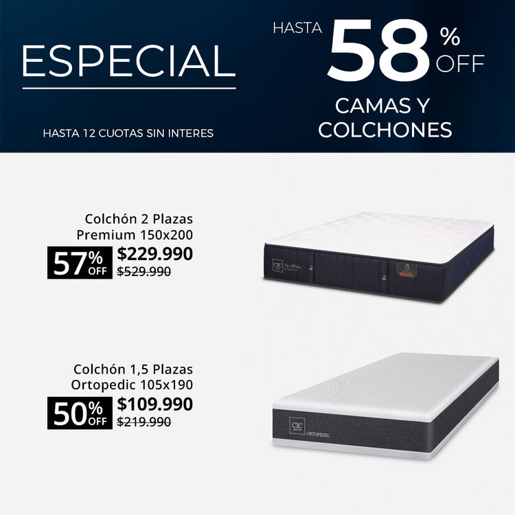Ofertas de hasta 65% en camas y colchones en cic.cl