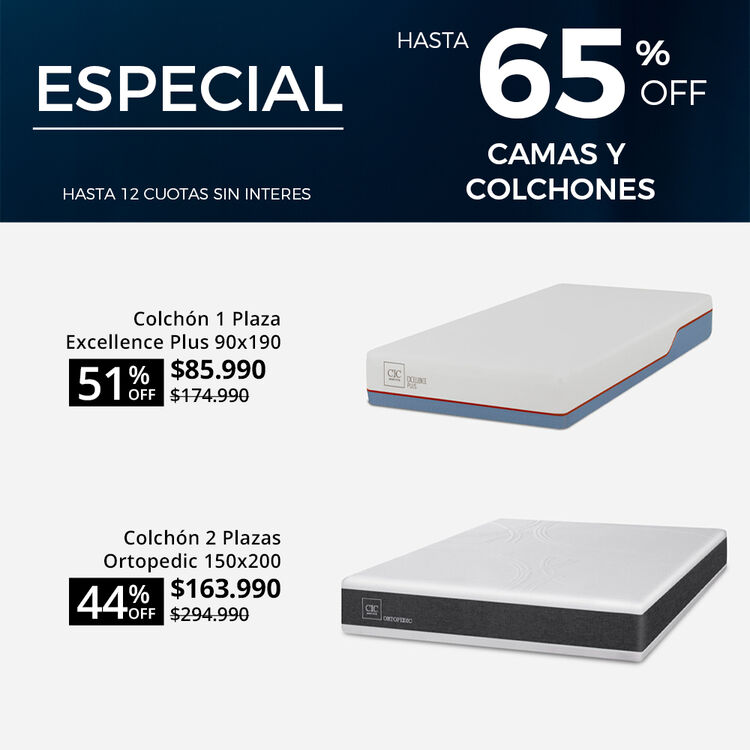 Ofertas de hasta 65% en camas y colchones en cic.cl