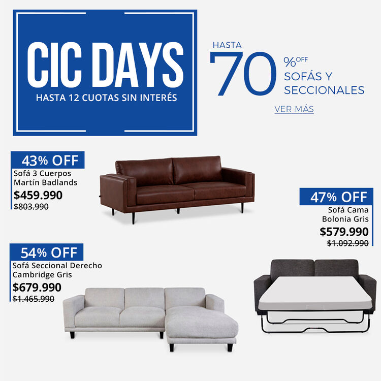 Hasta 70% de dcto en Sofás y Seccionales en CIC DAYS