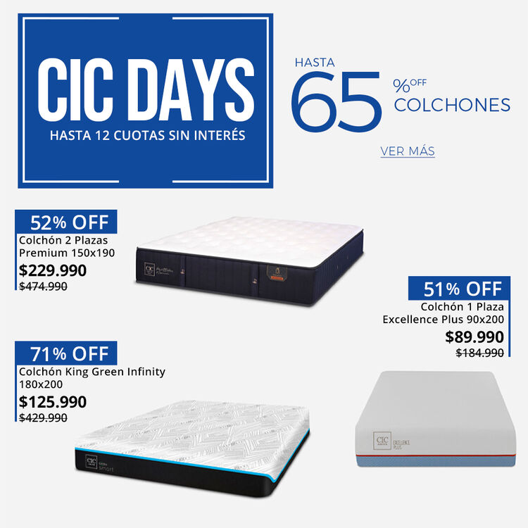 COLCHONES CON HASTA 60% DE DESCUENTO EN CIC DAYS DE CIC.CL