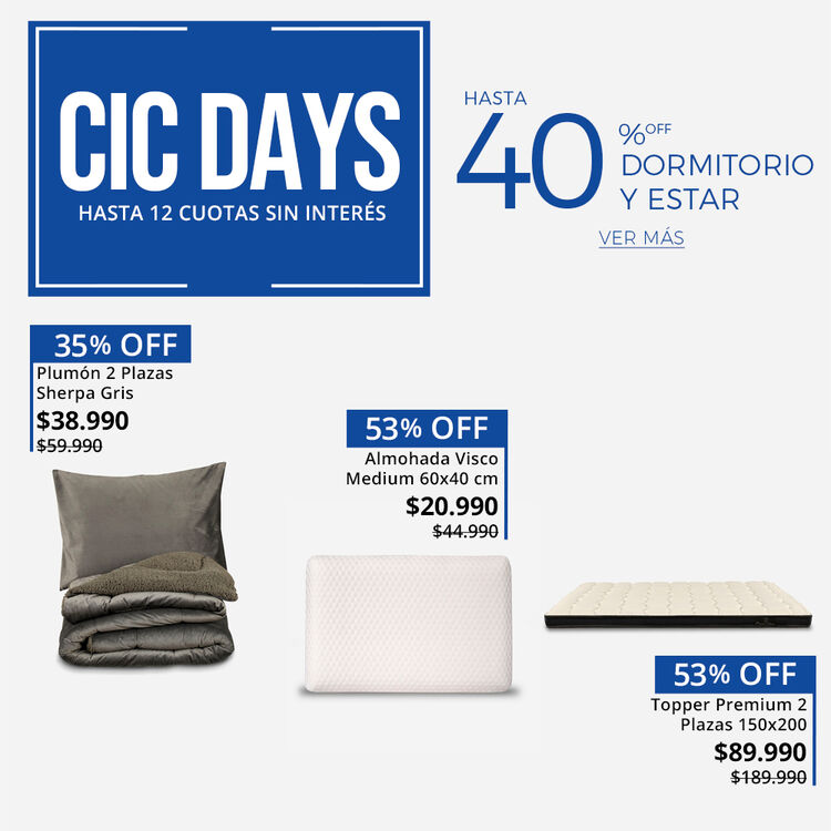 Ropa de cama y Almohadas con hasta 55% de dcto. en CIC DAYS