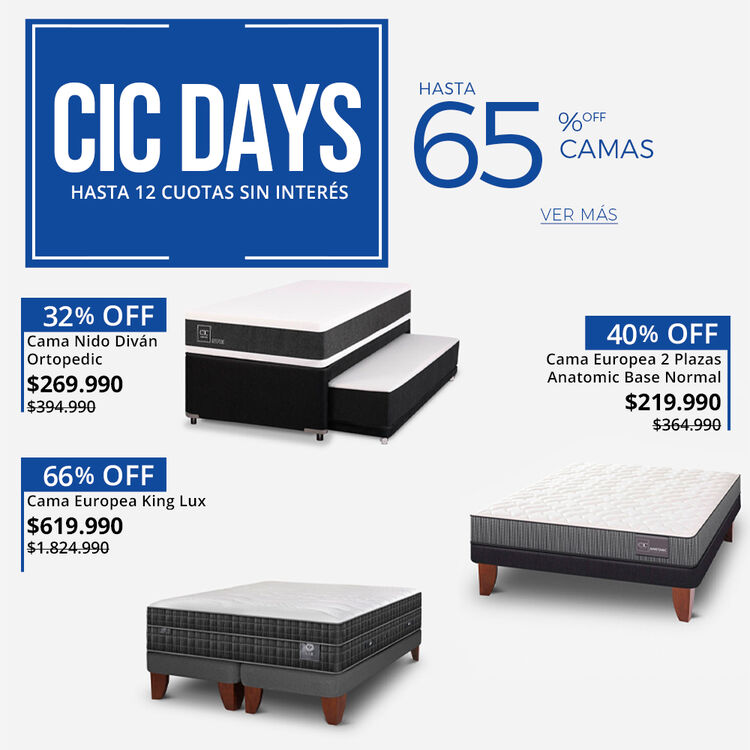 65% DE DESCUENTO EN CAMAS EN CIC DAYS DE CIC.CL