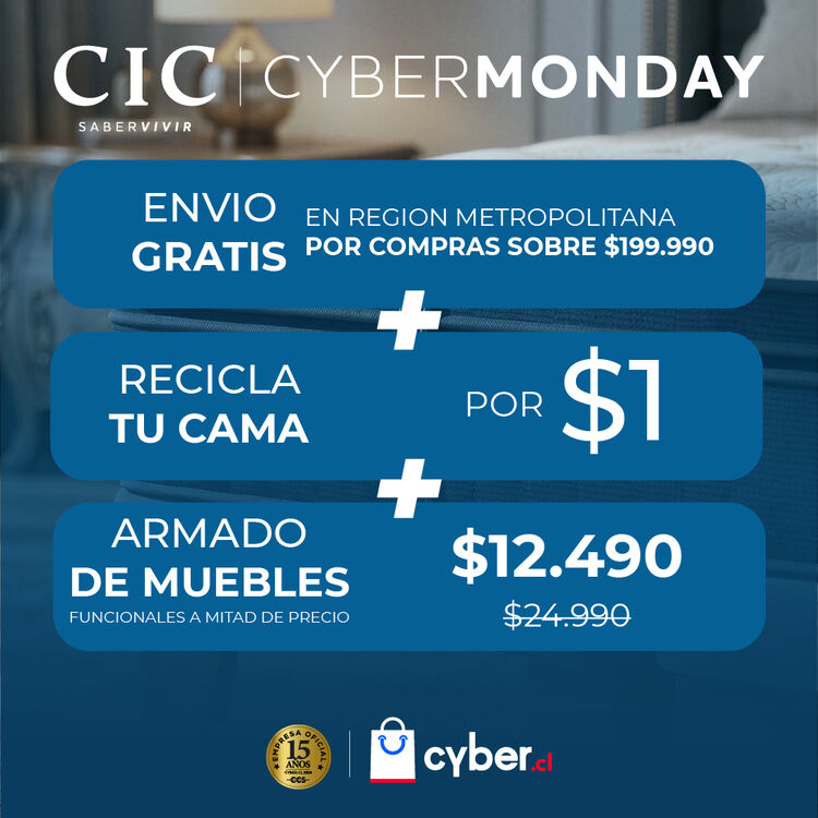 Env&iacute;o gratis en Regi&oacute;n Metropolitana por compras sobre $299.990, recicla tu cama por $1 y armado de muebles a mitad de precio: antes $24.990, ahora $12.490 en CIC