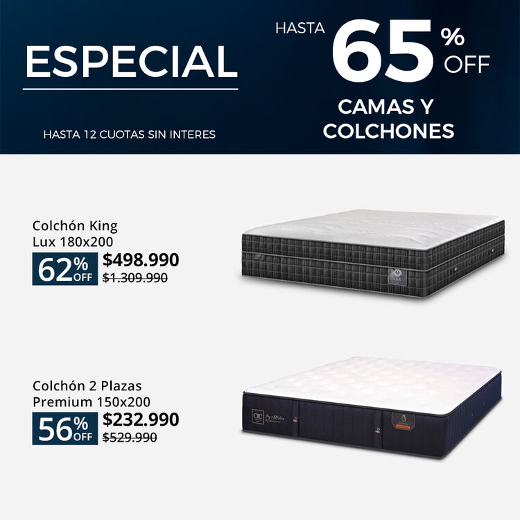 Ofertas de hasta 65% en camas y colchones en cic.cl