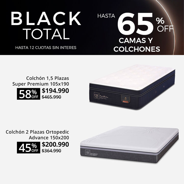 Ofertas de hasta 65% en camas y colchones en cic.cl