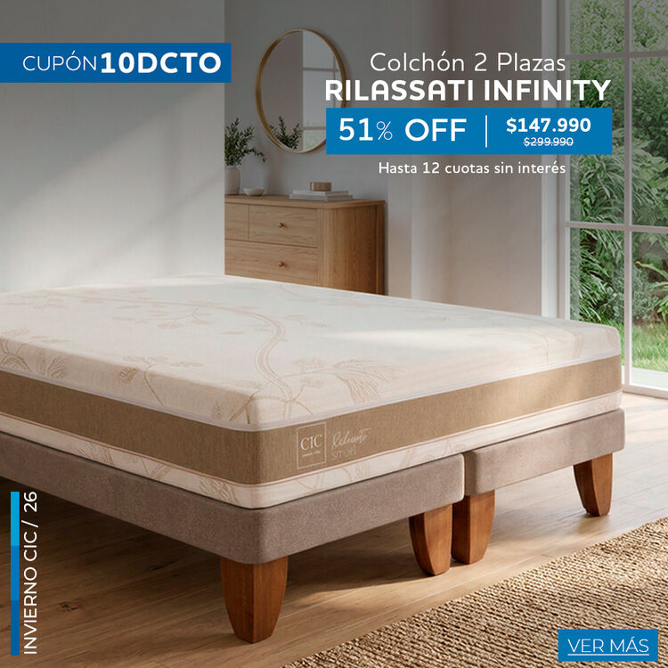 Ofertas de hasta 65% en camas y colchones en cic.cl