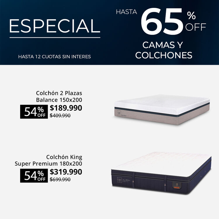 Ofertas de hasta 65% en camas y colchones en cic.cl