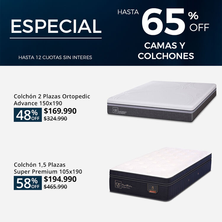 Ofertas de hasta 65% en camas y colchones en cic.cl