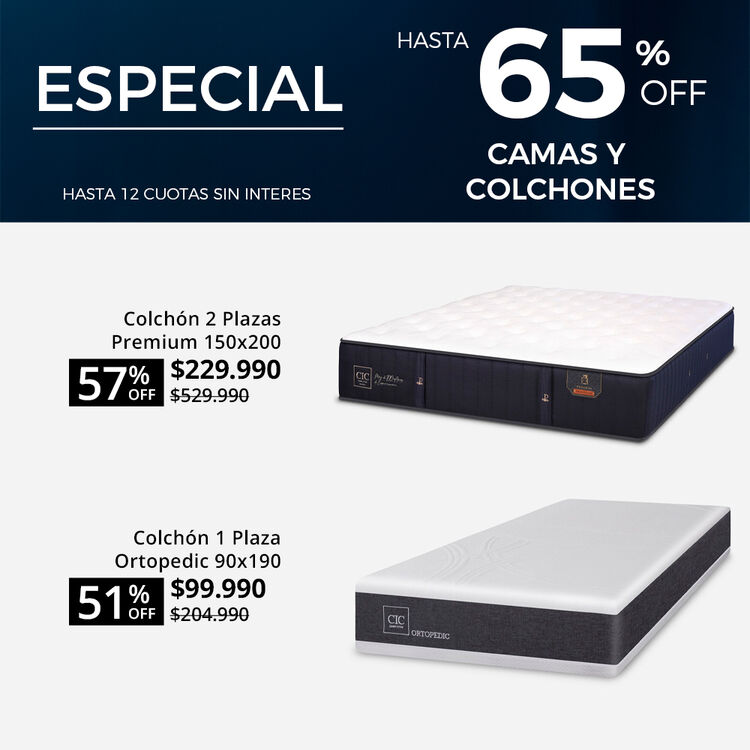 Ofertas de hasta 65% en camas y colchones en cic.cl