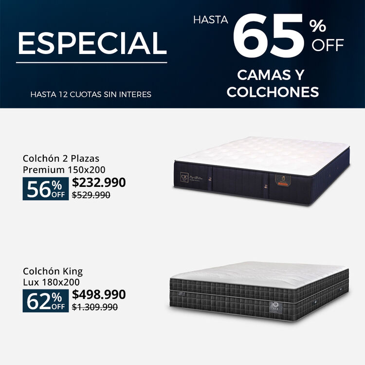 Ofertas de hasta 65% en camas y colchones en cic.cl