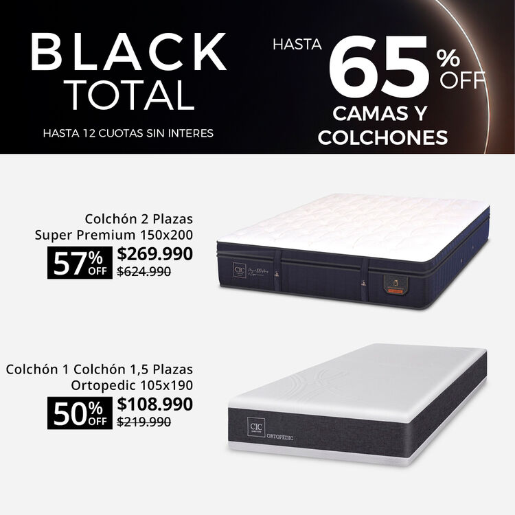 Ofertas de hasta 65% en camas y colchones en cic.cl
