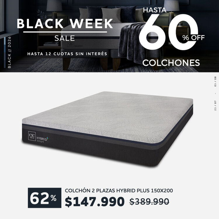 Ofertas de hasta 65% en camas y colchones en cic.cl