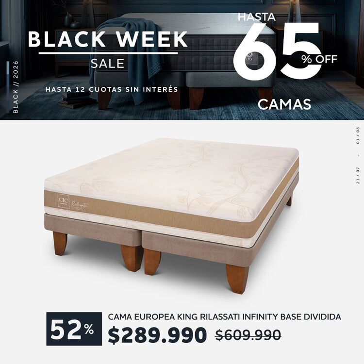 Conoce nuestra selecci&oacute;n de camas y colchones Premium con hasta 65% de descuento.