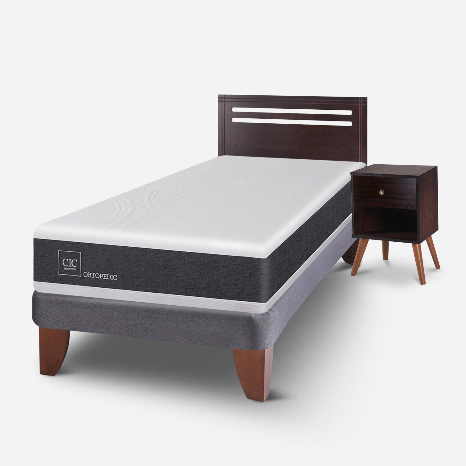 Cama Europea 1,5 Plazas Ortopedic + Set Múnich Chocolate