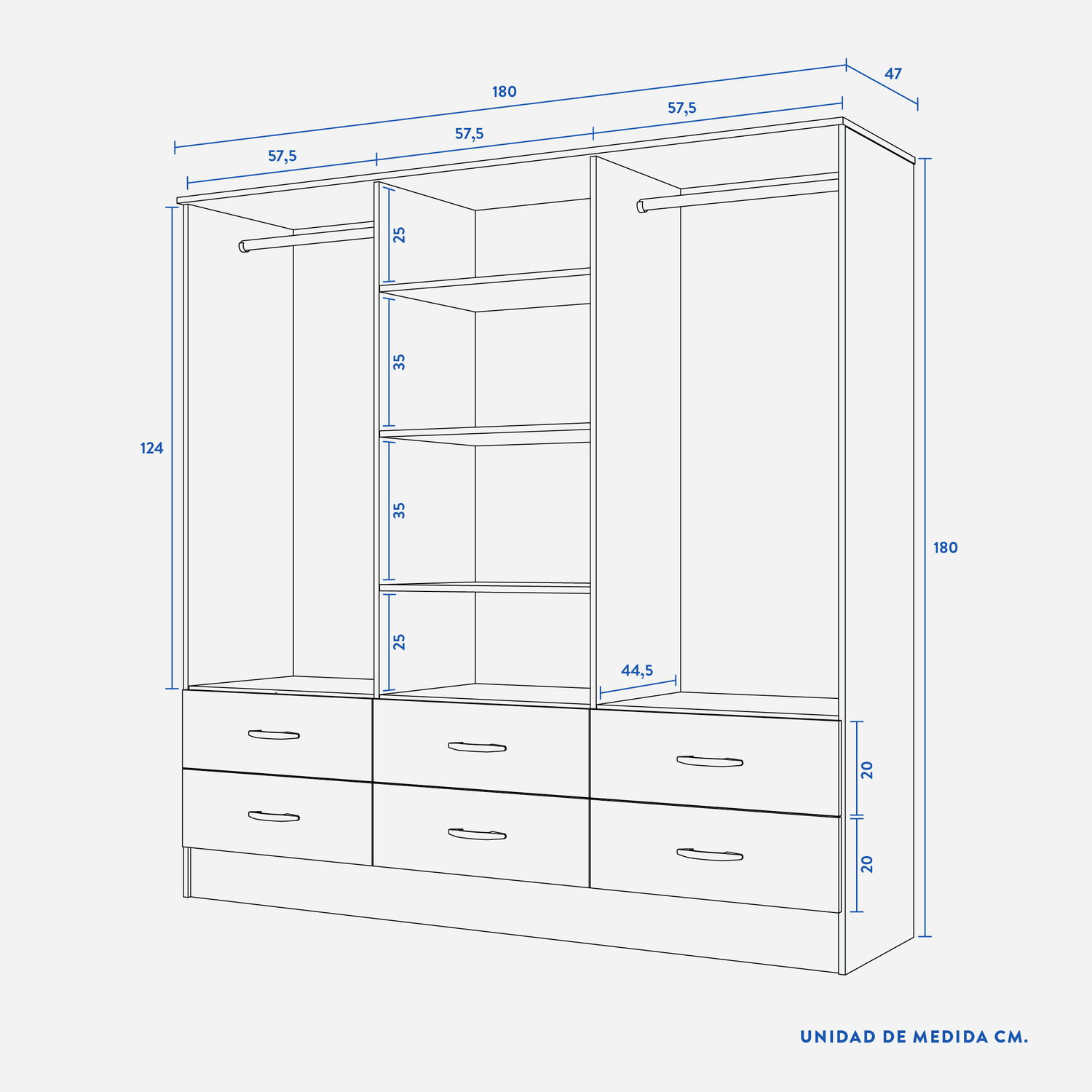 Cl&oacute;set 6 Puertas 6 Cajones Maipo Cerezo