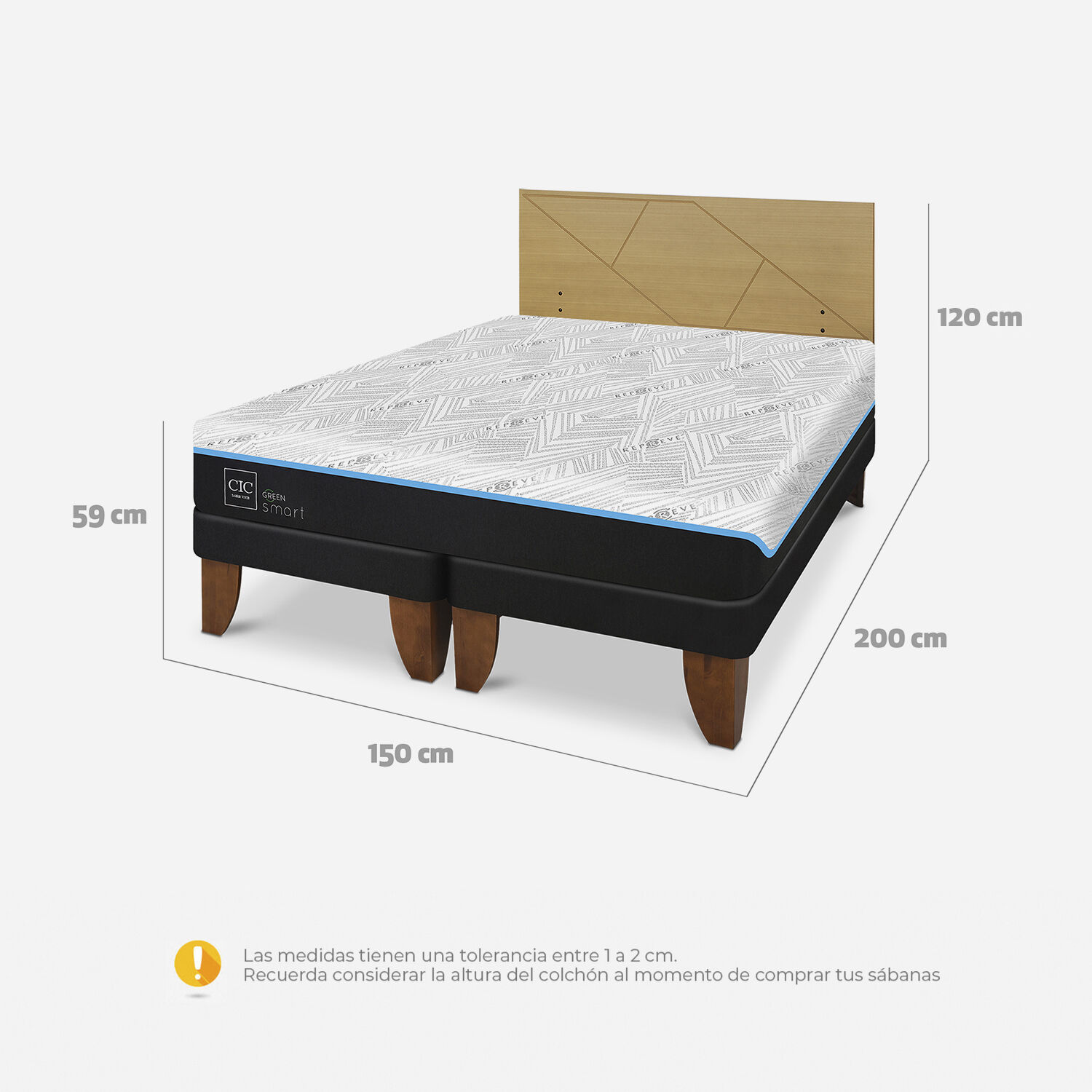 Cama Europea 2 Plazas Green Infinity Base Dividida Villarrica Mostaza