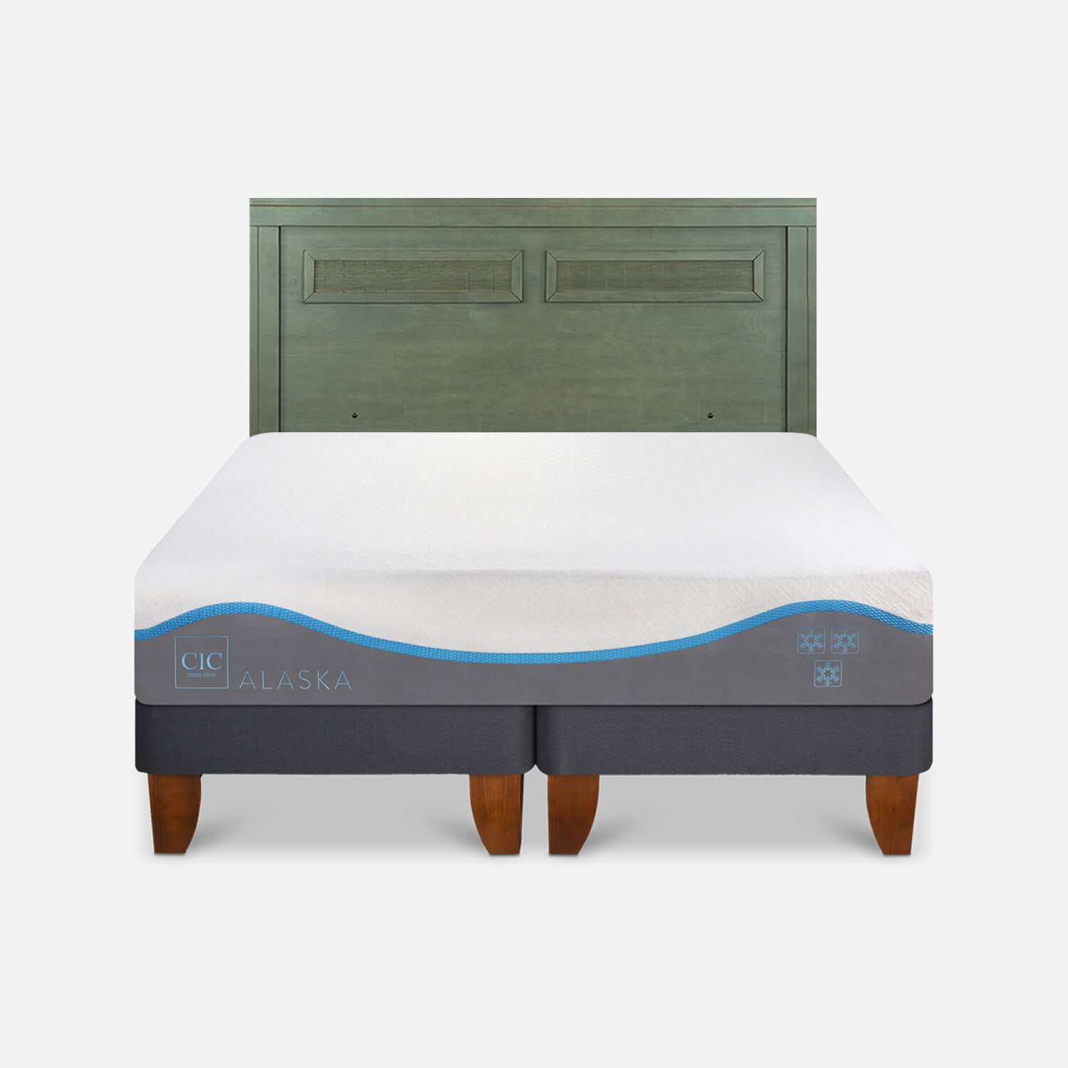Cama Europea 2 Plazas Alaska Base Dividida + Respaldo Milán Olivo