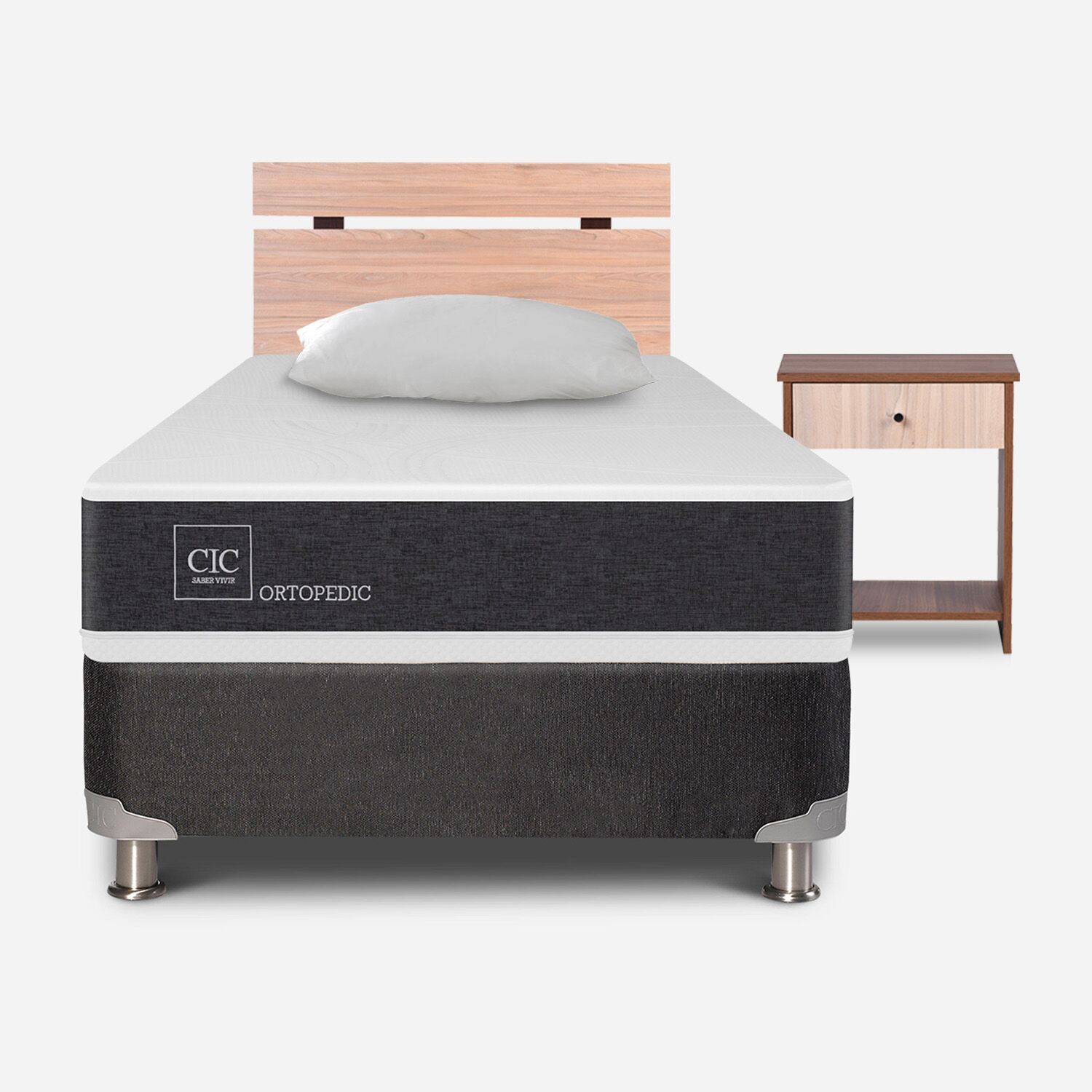 Box Spring 1,5 Plazas Ortopedic 5 Zonas + Almohada + Set Olmo