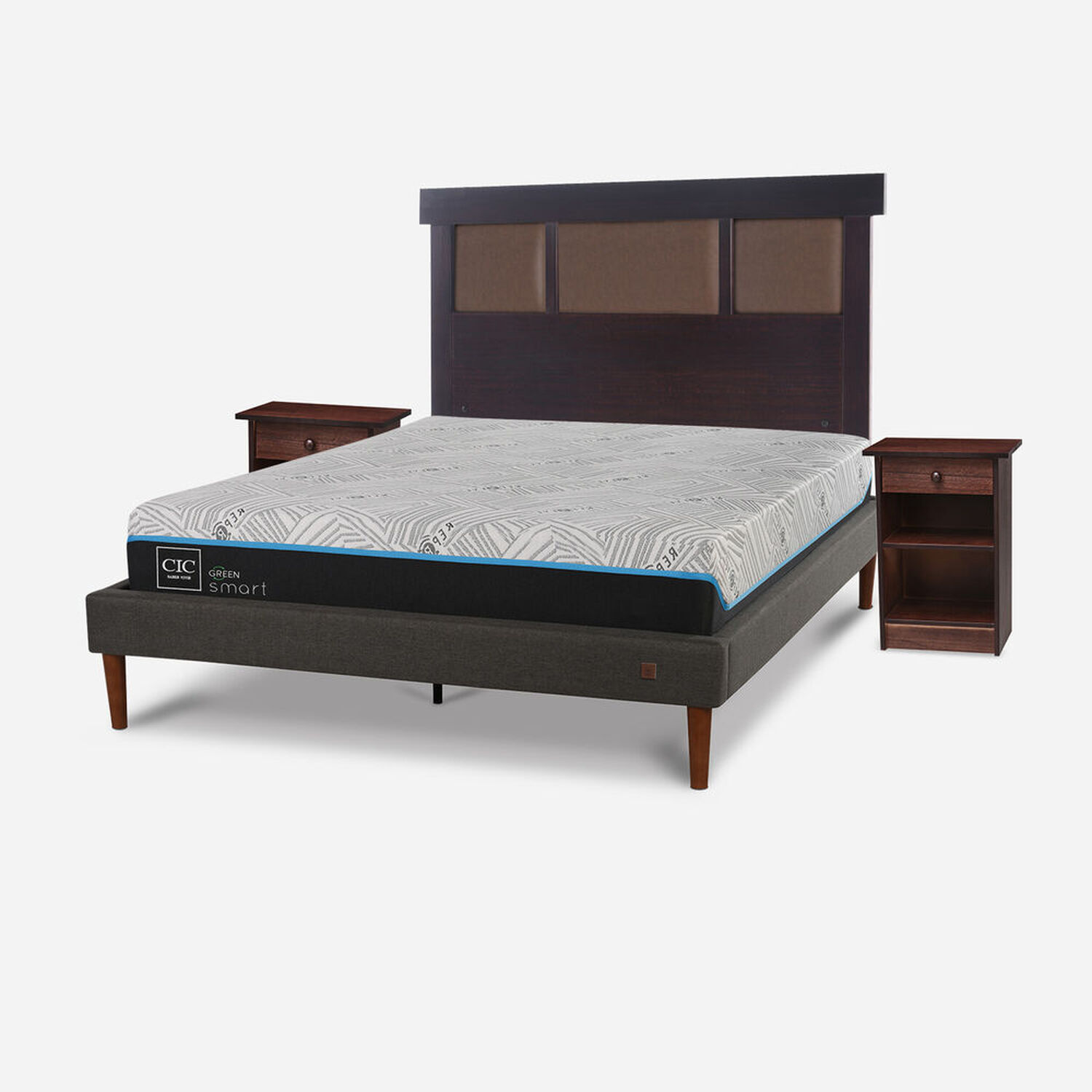Cama Europea Curve 2 Plazas Infinity Green + Set Dubl&iacute;n Chocolate