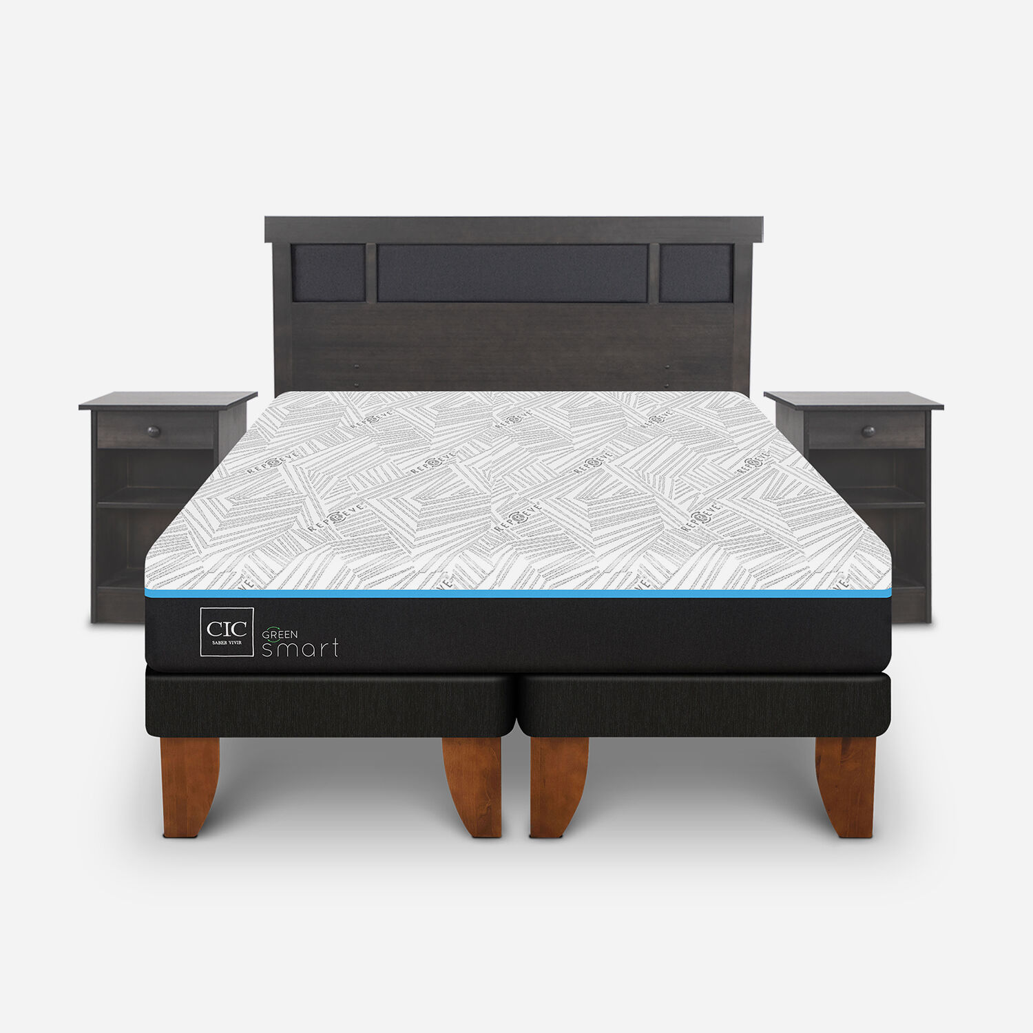 Cama Europea King Green Infinity Set Dublín Gris