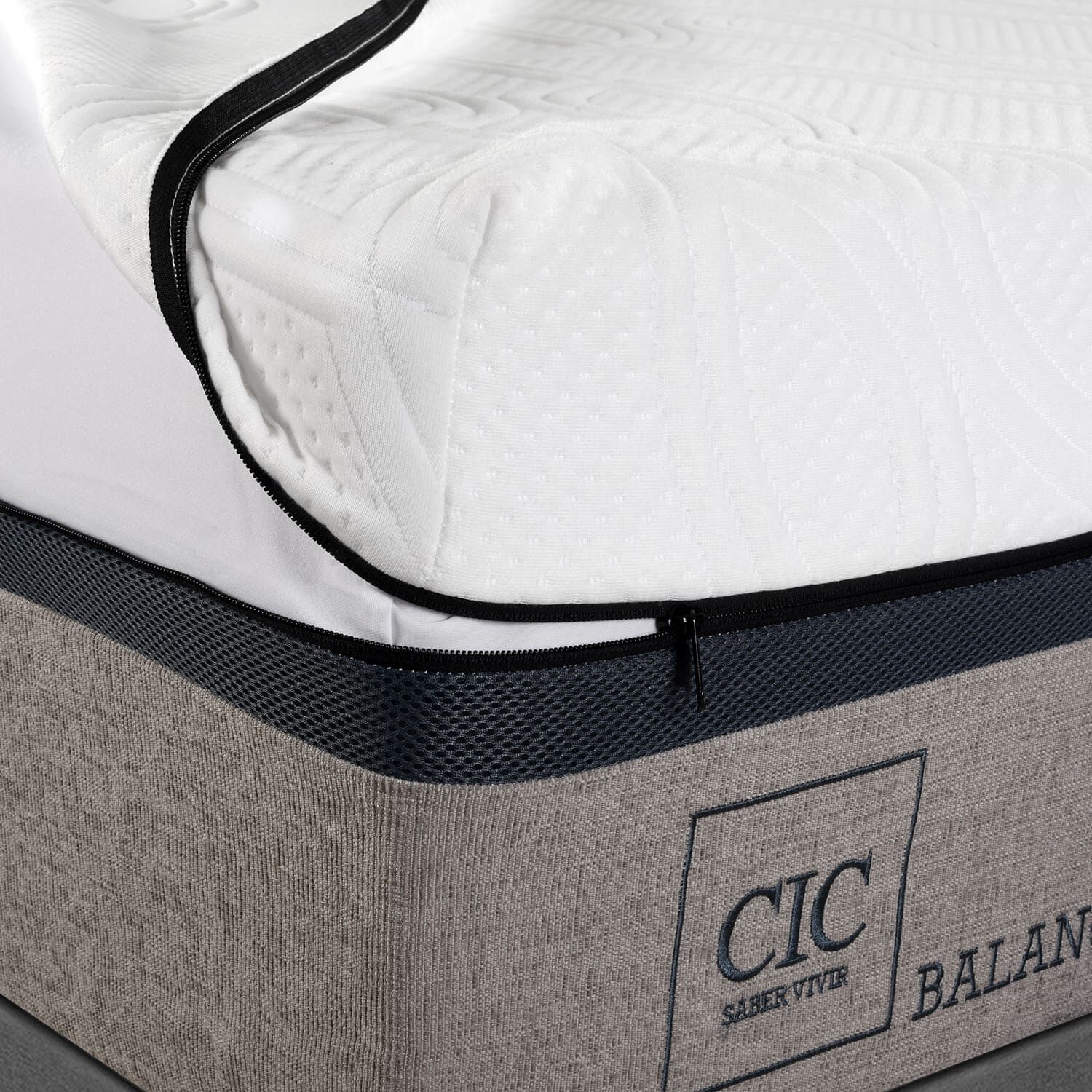 Cama Europea 2 Plazas Balance Base Dividida + Respaldo Torino Gris
