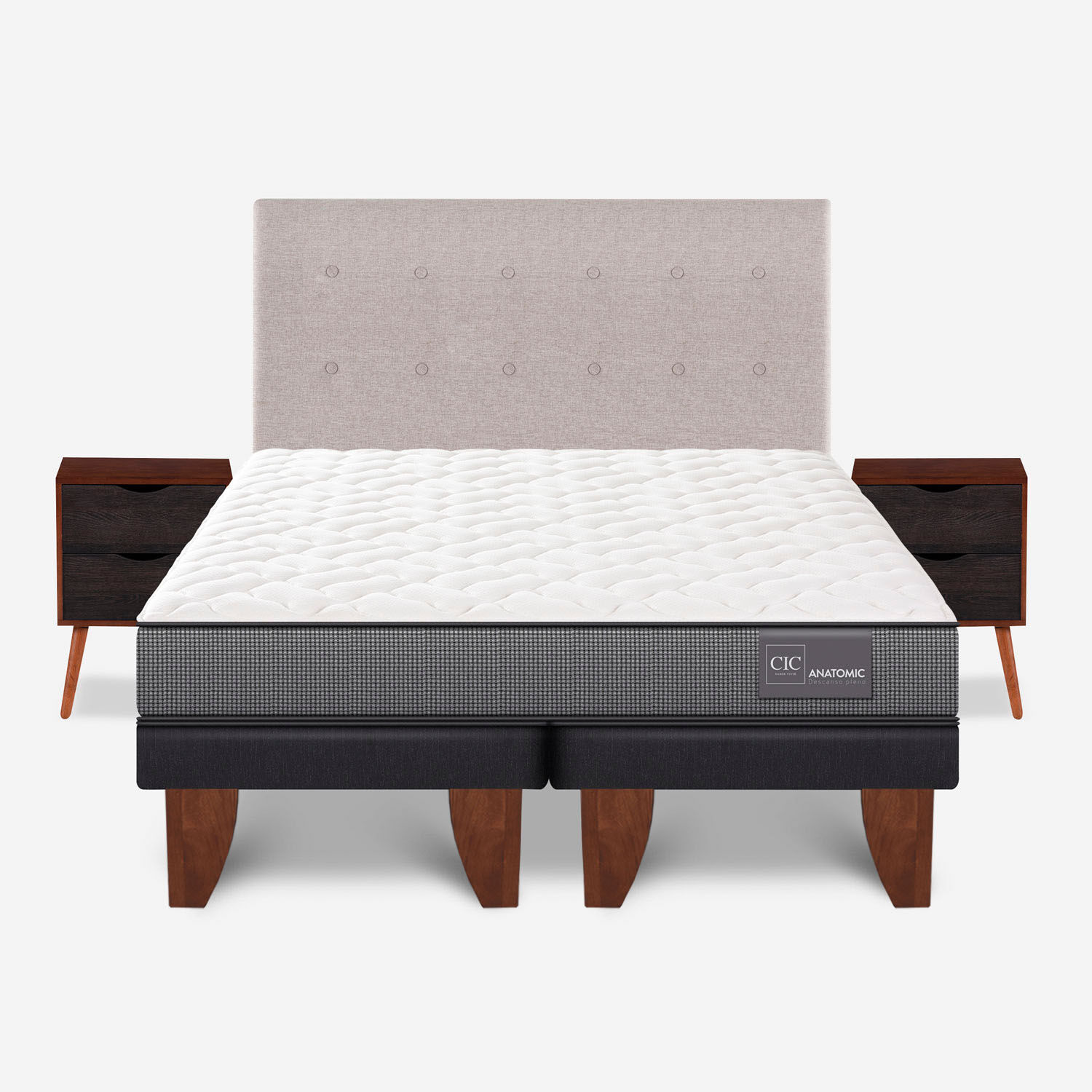 Cama Europea 2 Plazas Anatomic Base Dividida + Set Tigris