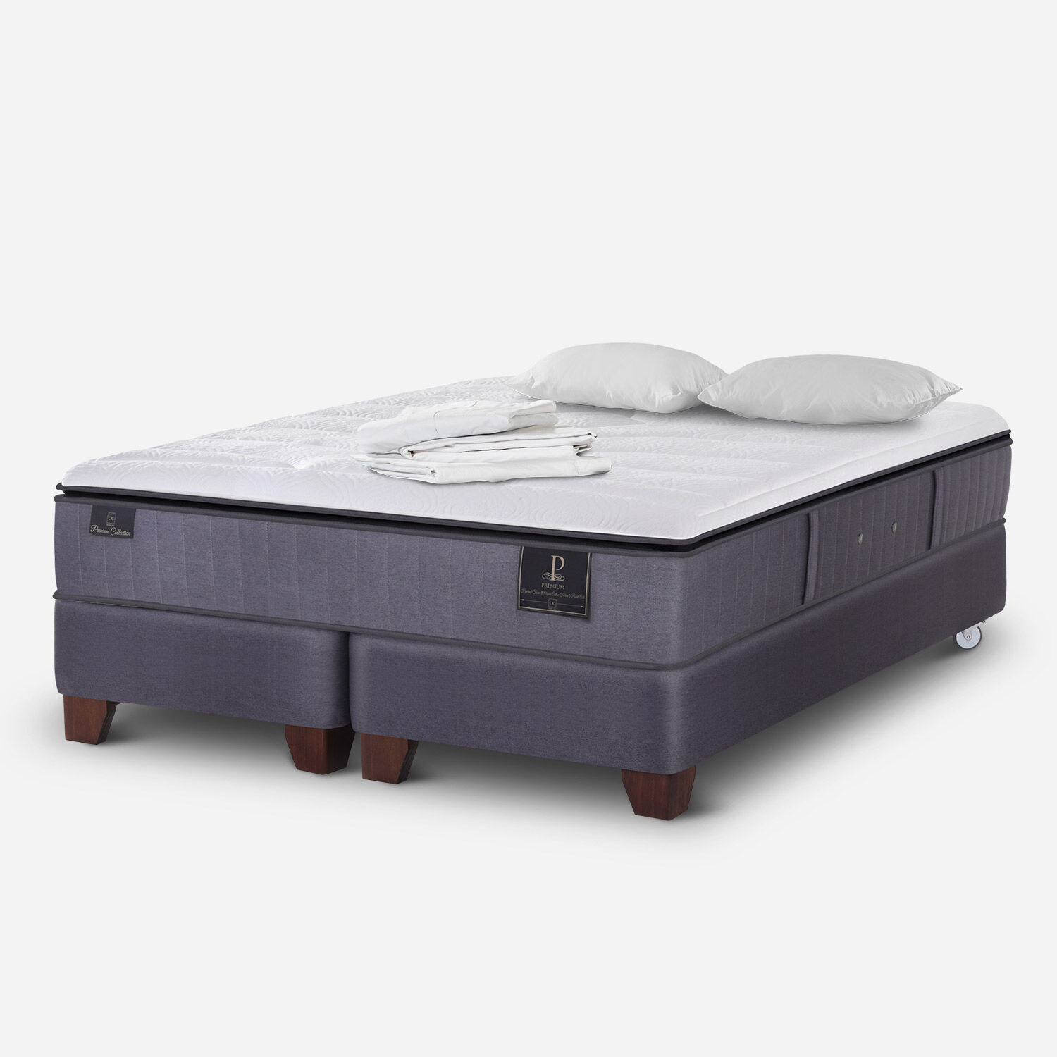 Box Spring 2 Plazas Premium Base Dividida + Almohadas + S&aacute;bana
