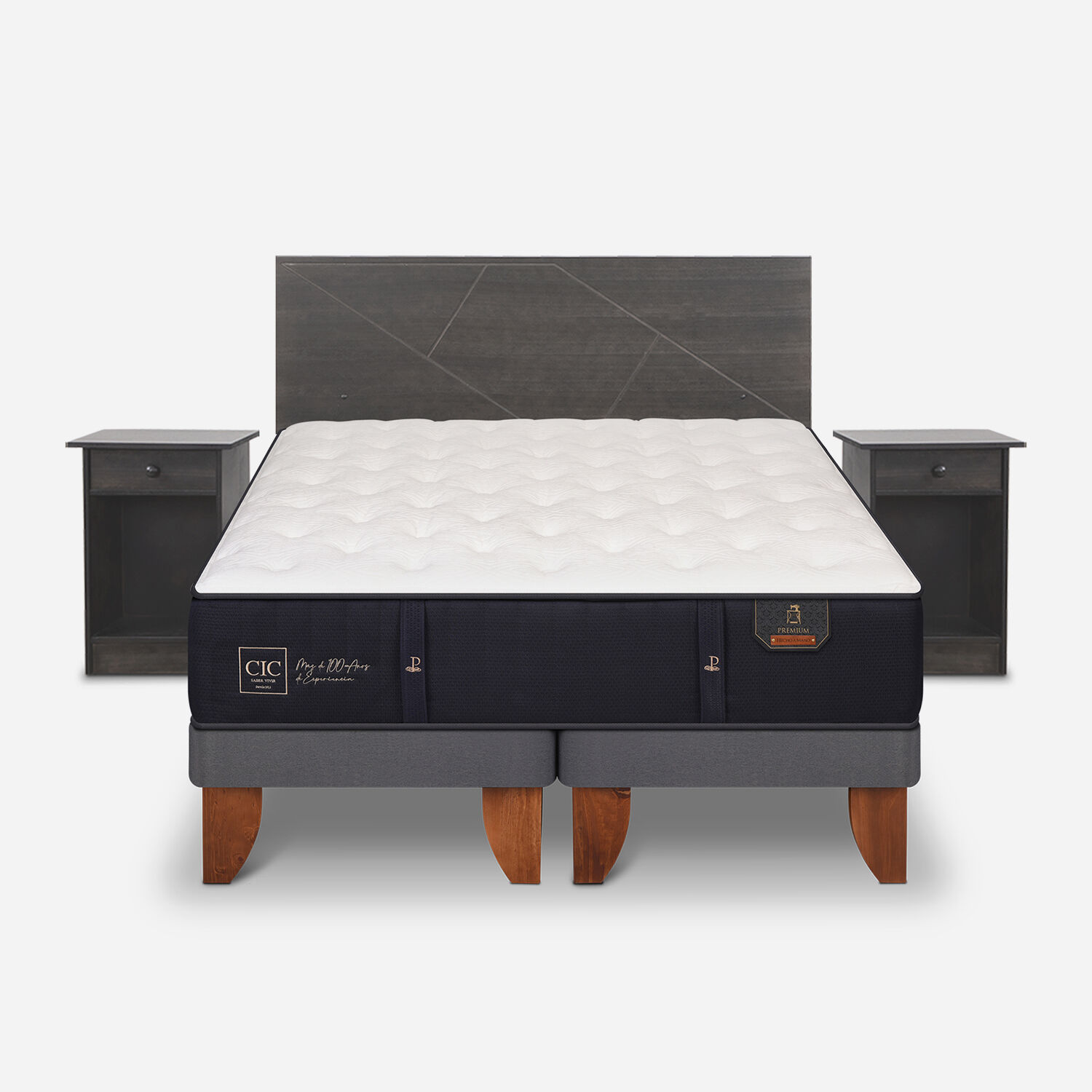 Cama Europea King Premium + Set Villarrica Gris