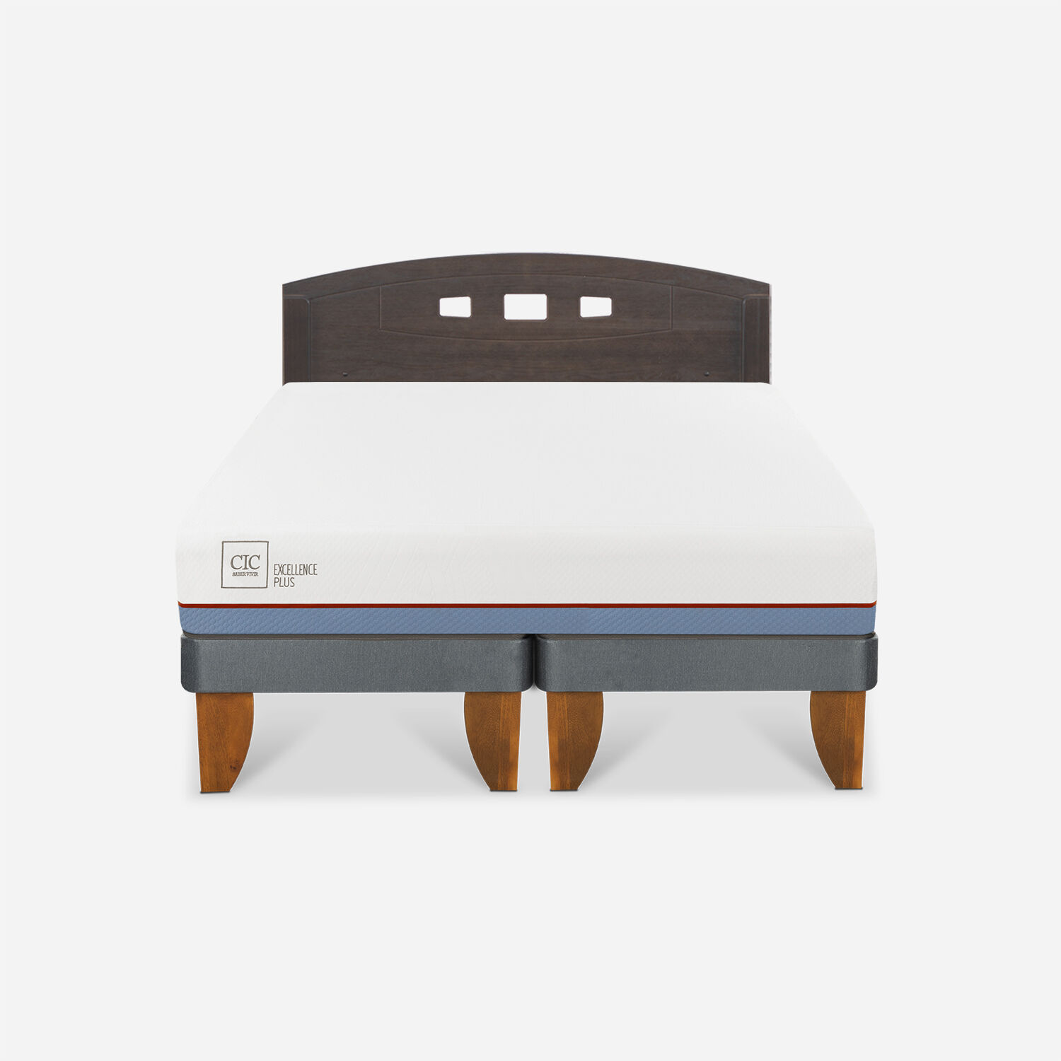 Cama Europea 2 Plazas Excellence Plus Base Dividida + Respaldo Gales Gris