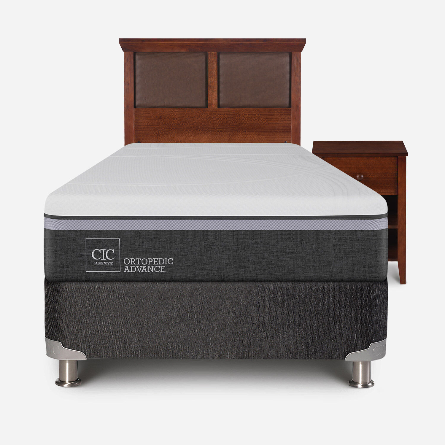 Box Spring 1,5 Plazas Ortopedic Advance 5 Zonas + Set Torino Caramel