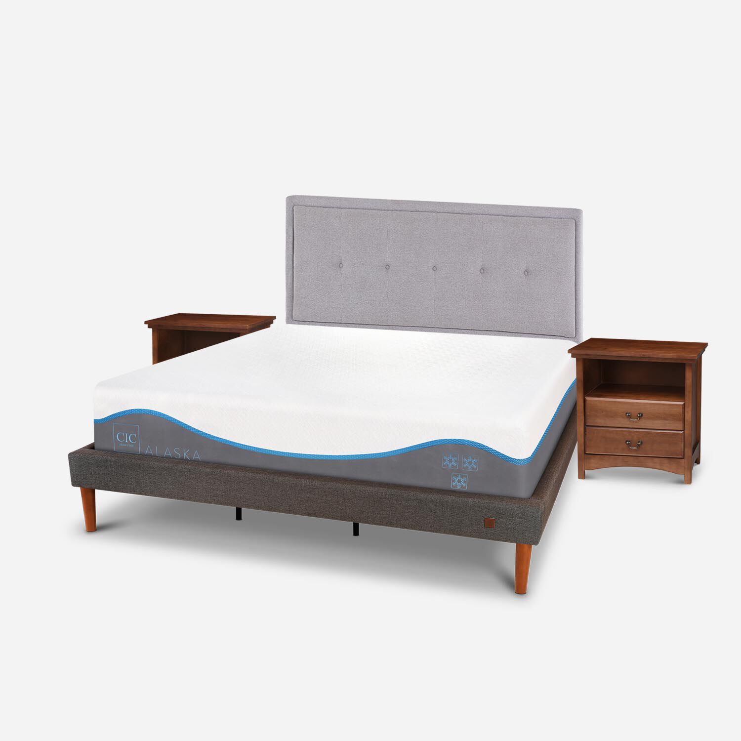 Cama Europea Curve King Alaska + Set Ganges