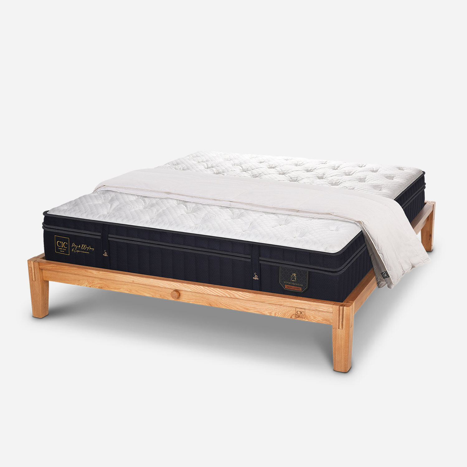 Cama Oak King Super Premium + Plumón 15% Pluma Ganso