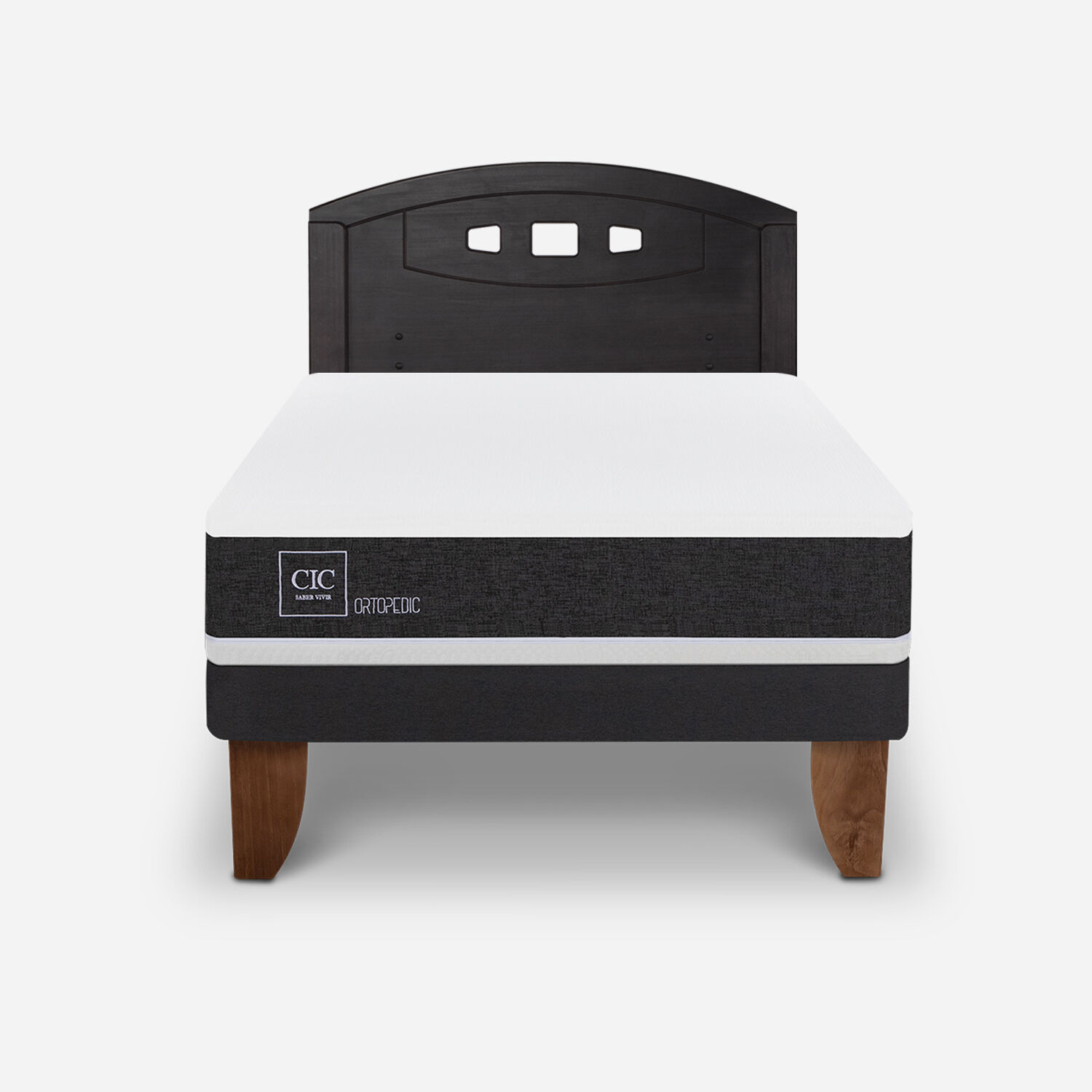 Cama Europea 1,5 Plazas Ortopedic + Respaldo Gales Negro