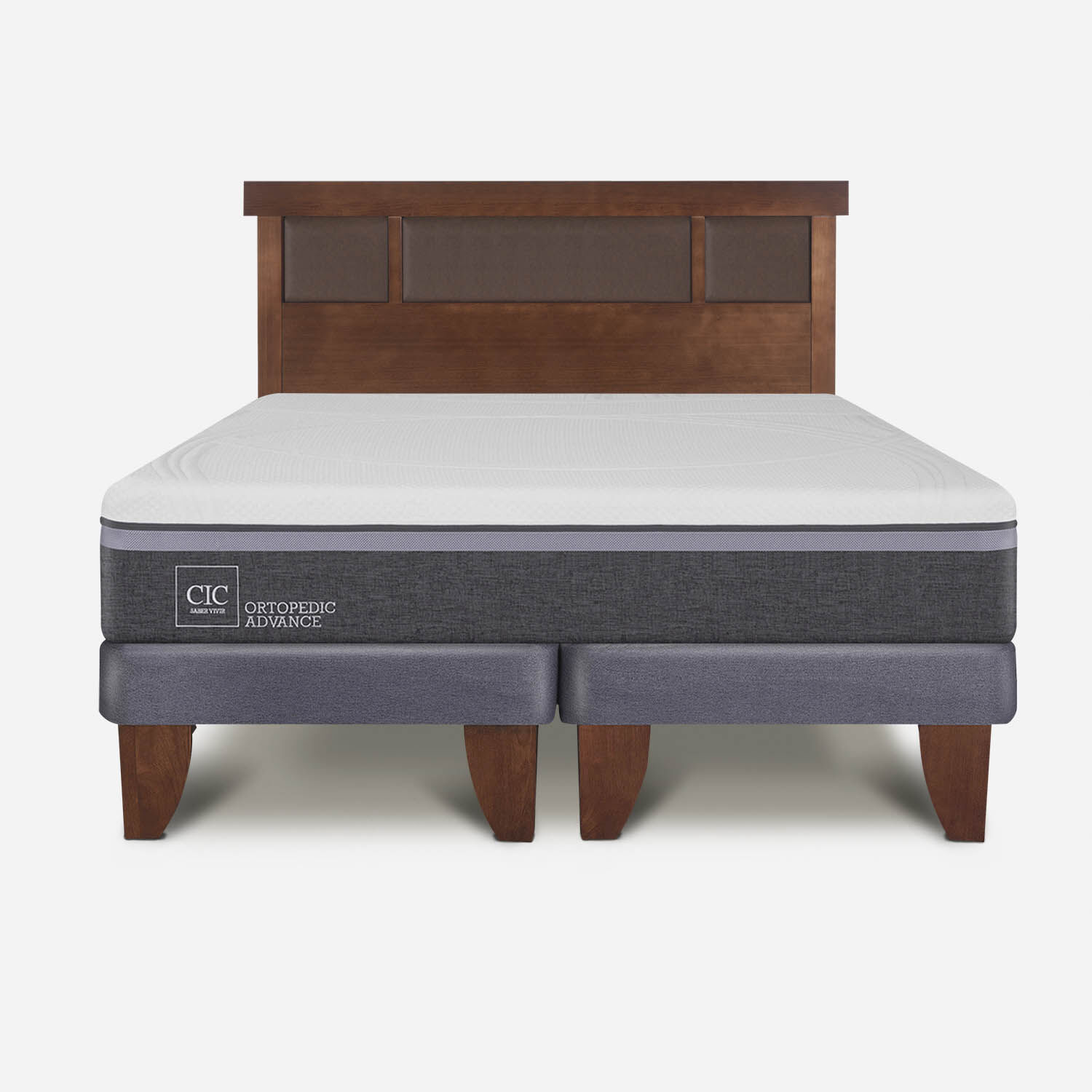 Cama Europea 2 Plazas Ortopedic Advance Base Dividida + Respaldo Dubl&iacute;n Caramel