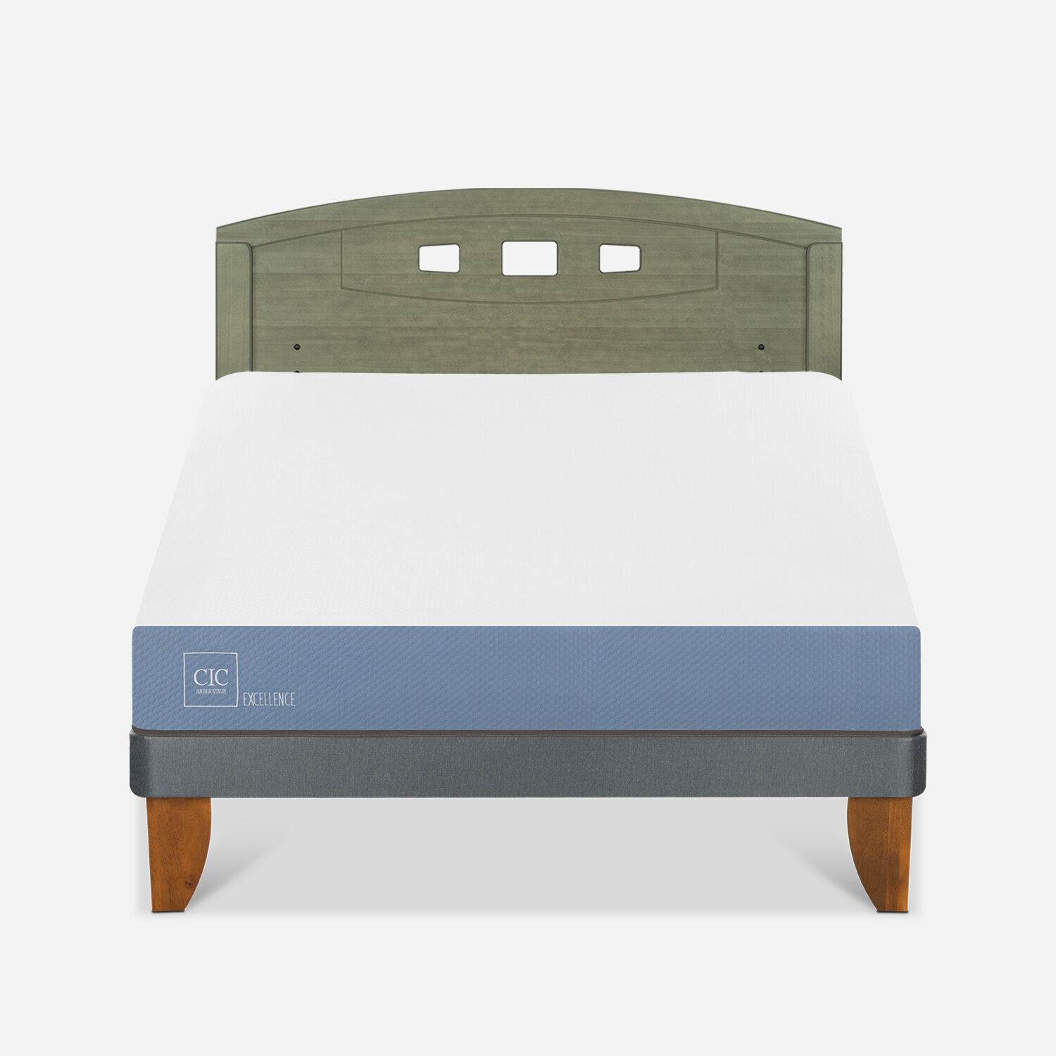 Cama Europea 2 Plazas Excellence Base Normal + Respaldo Gales Olivo