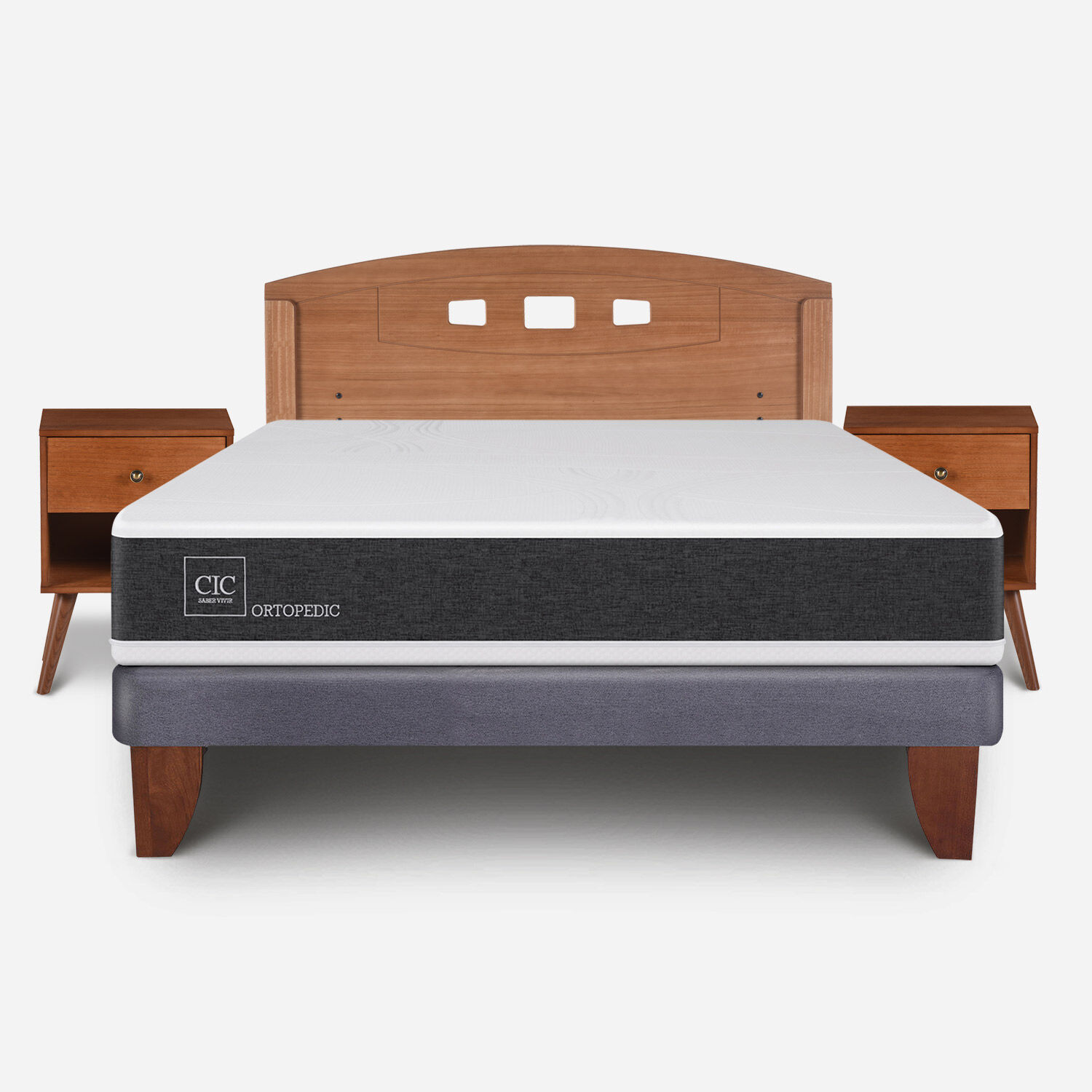 Cama Europea 2 Plazas Ortopedic Base Normal + Set Gales Caramel