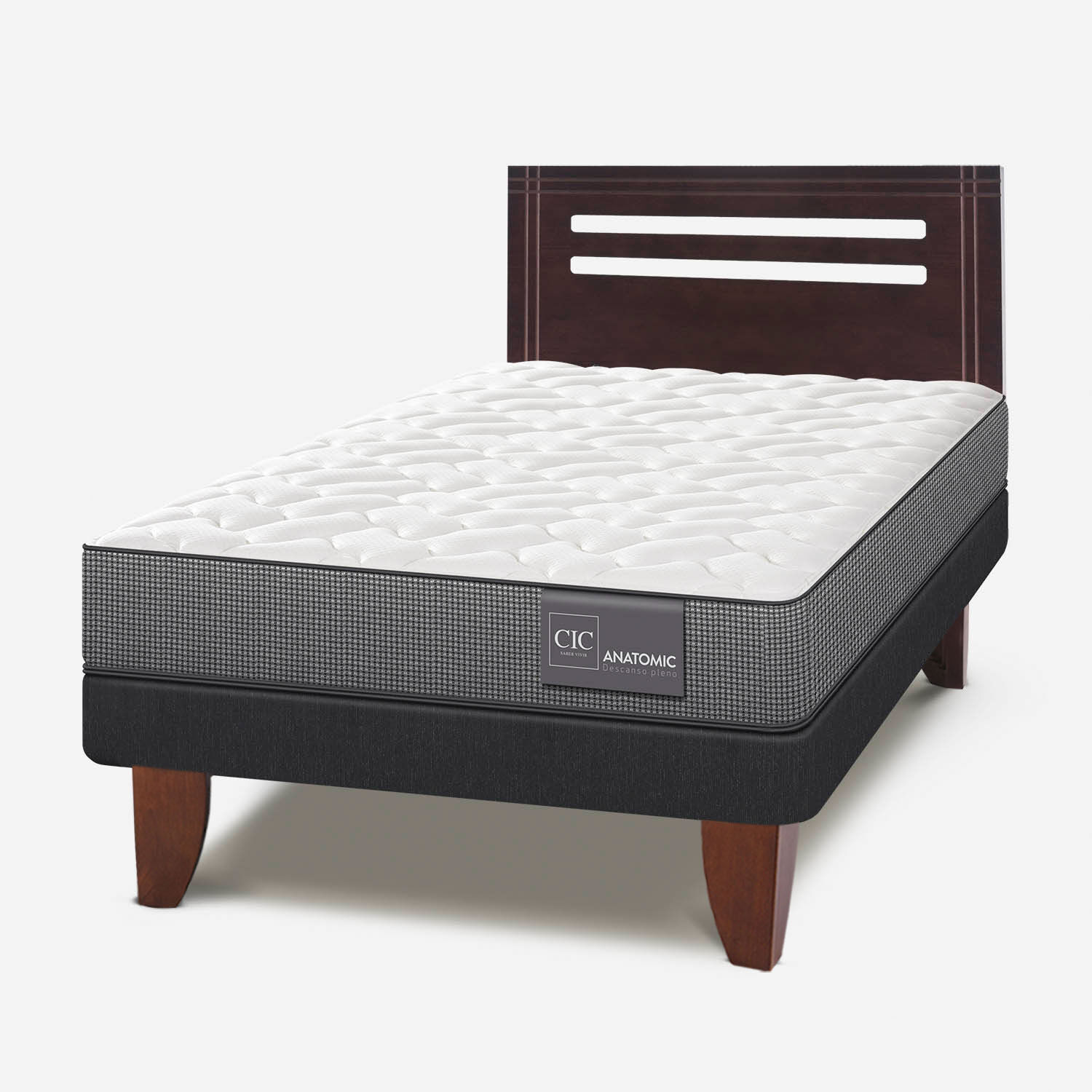 Cama Europea 1,5 Plazas Anatomic + Respaldo M&uacute;nich Chocolate