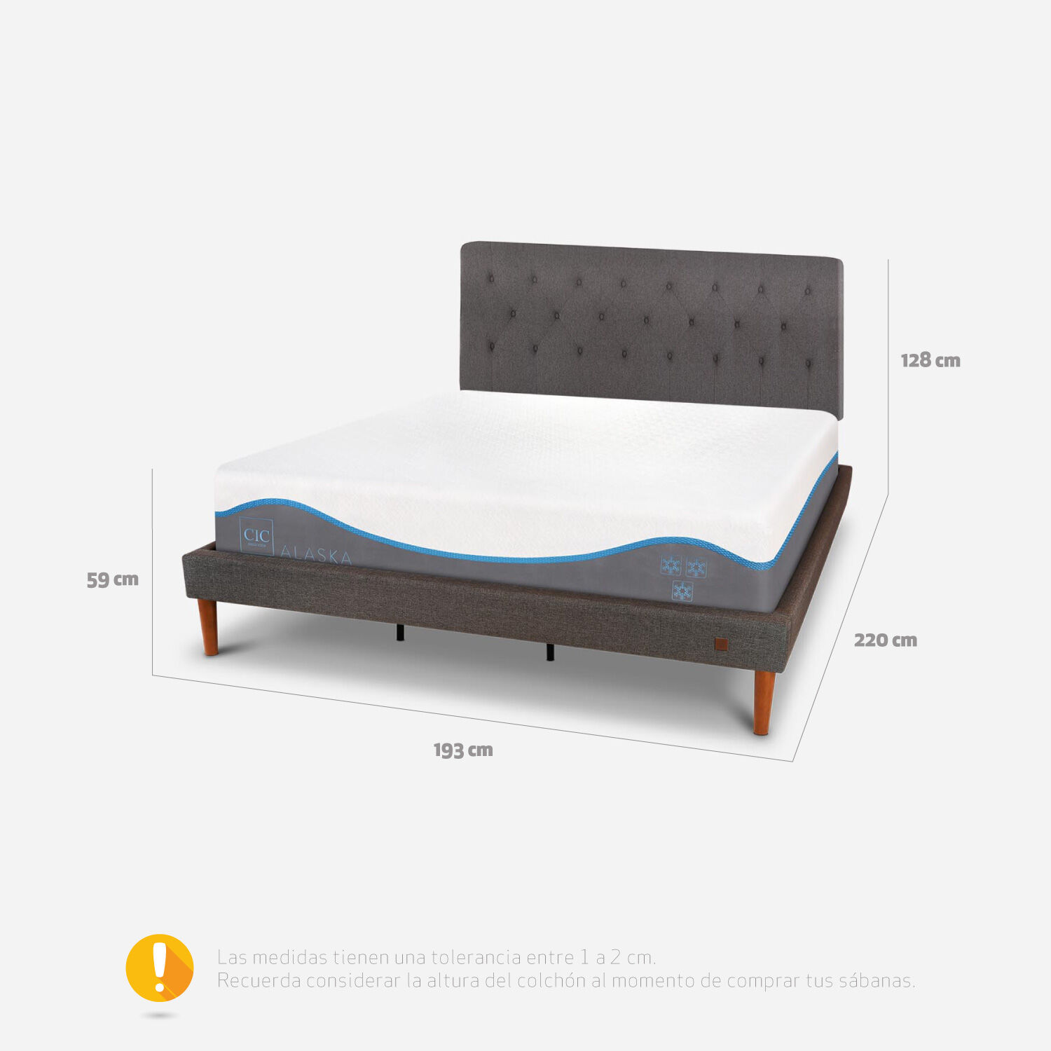 Cama Europea Curve King Alaska + Respaldo Kavery 