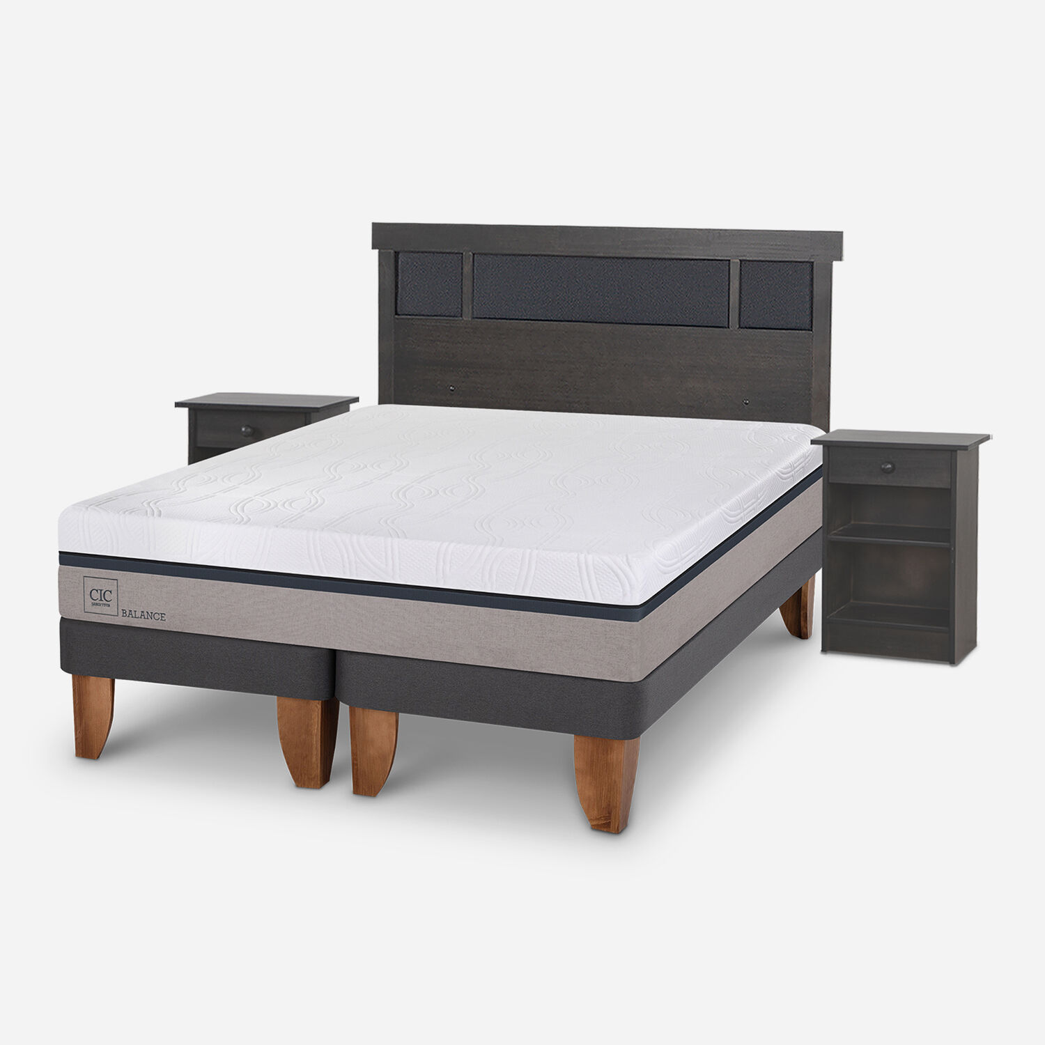 Cama Europea King Balance + Set Dubl&iacute;n Gris