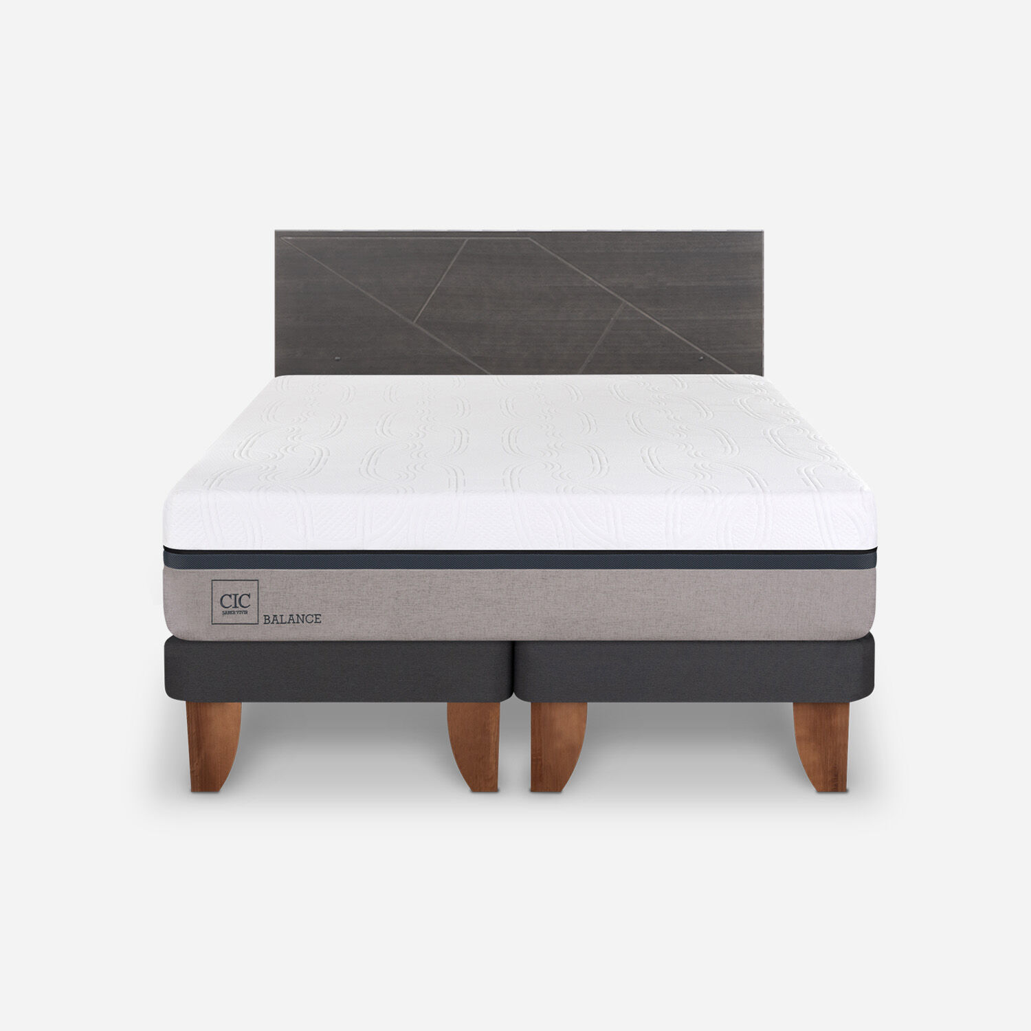 Cama Europea King Balance + Respaldo Villarrica Gris