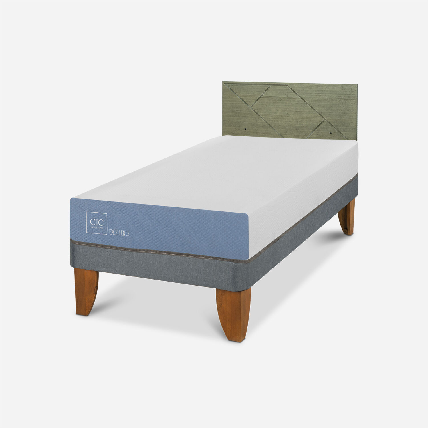 Cama Europea 1 Plaza Excellence + Respaldo Villarrica Olivo