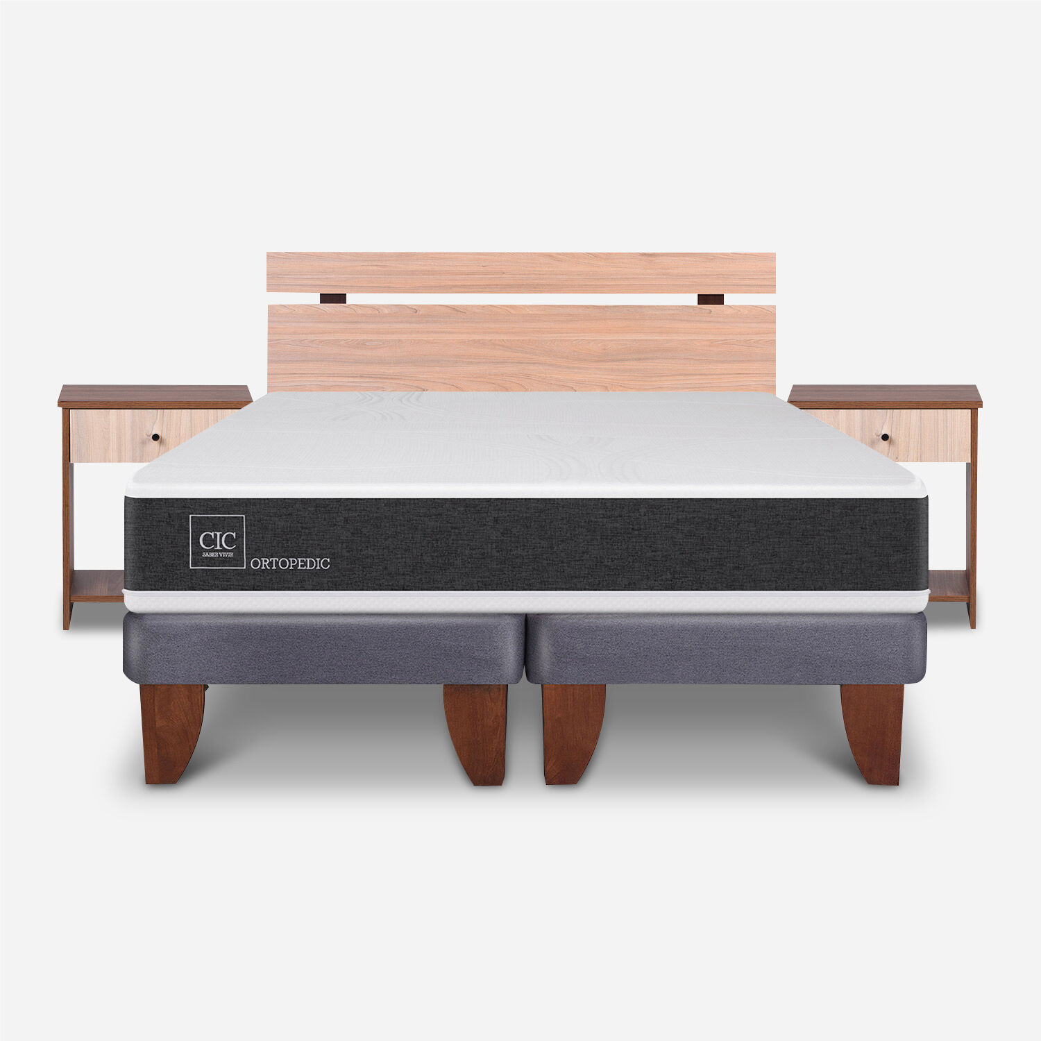 Cama Europea 2 Plazas Ortopedic Base Dividida + Set Olmo